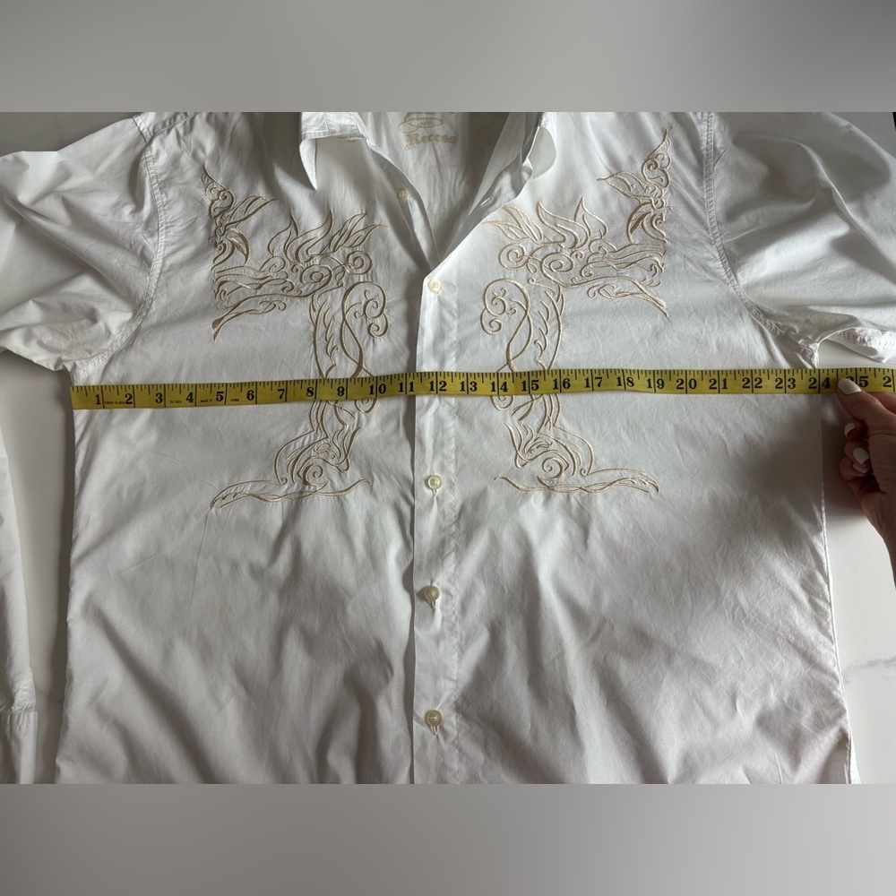 Vintage Y2K Elegant White and Gold Men's Dress Shirt Embroidered Party XXL - Picture 7 of 13